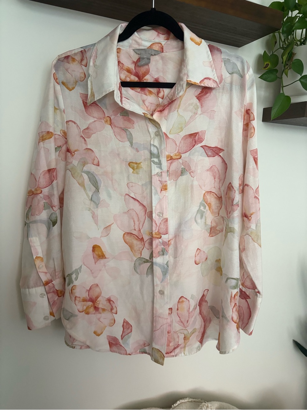 H&M Pale Pink Watercolor Floral Button-Down Shirt